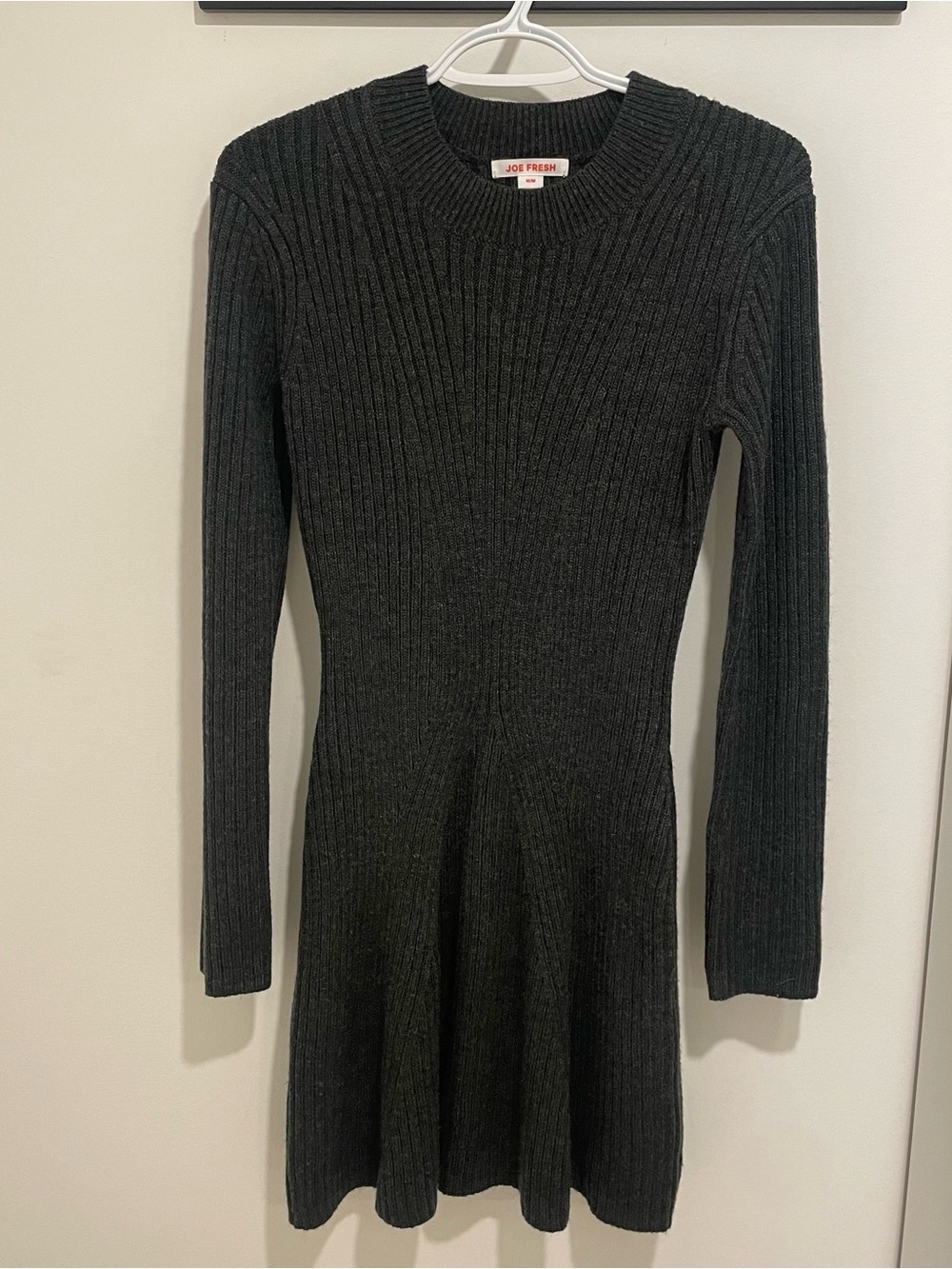Joe Fresh Dark Grey Ribbed Knit Sweater Dress